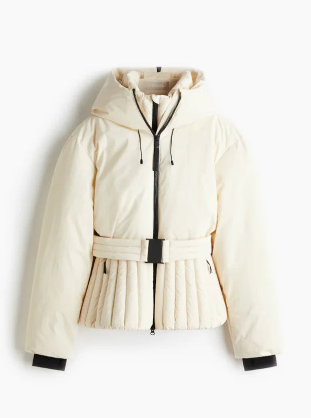 Stylish Hooded Winter Jacket with Pleated Waist