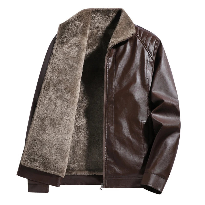 Classic Black Leather Sherpa-Lined Jacket