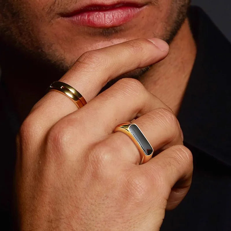 Gold Signet Ring with Black Inlay