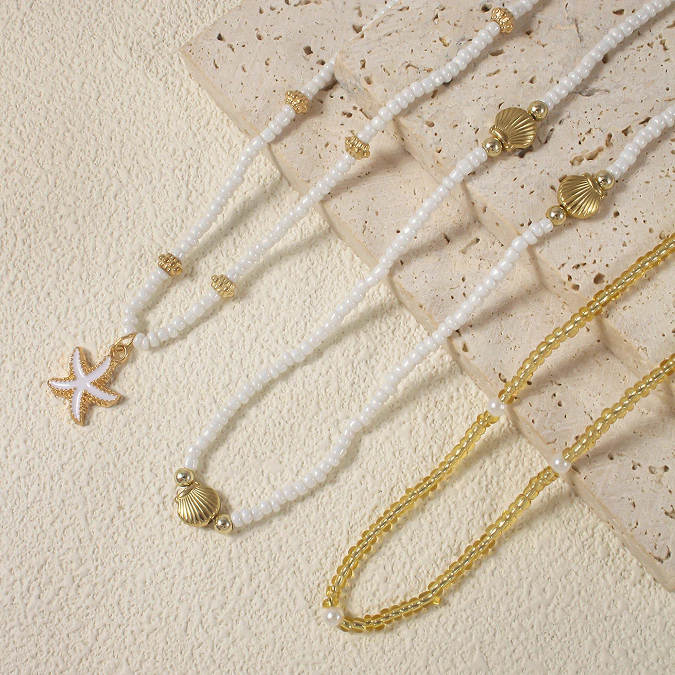 Boho Shell and Starfish Layered Bead Necklace