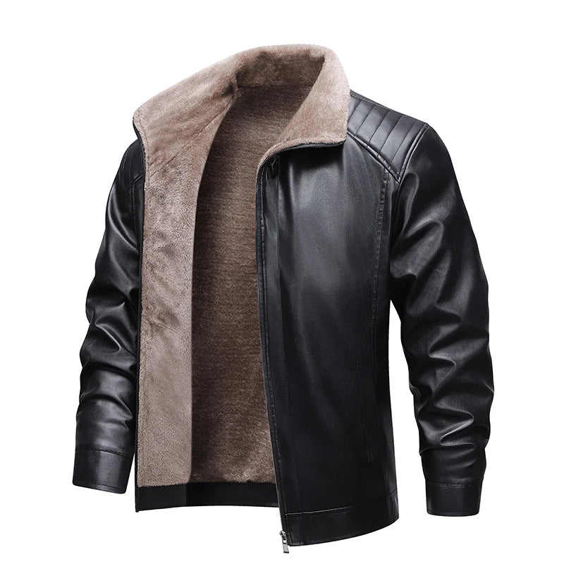 Classic Black Leather Sherpa-Lined Jacket
