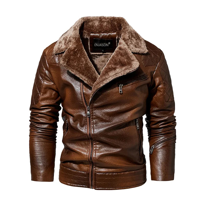 Classic Brown Biker Leather Winter Jacket