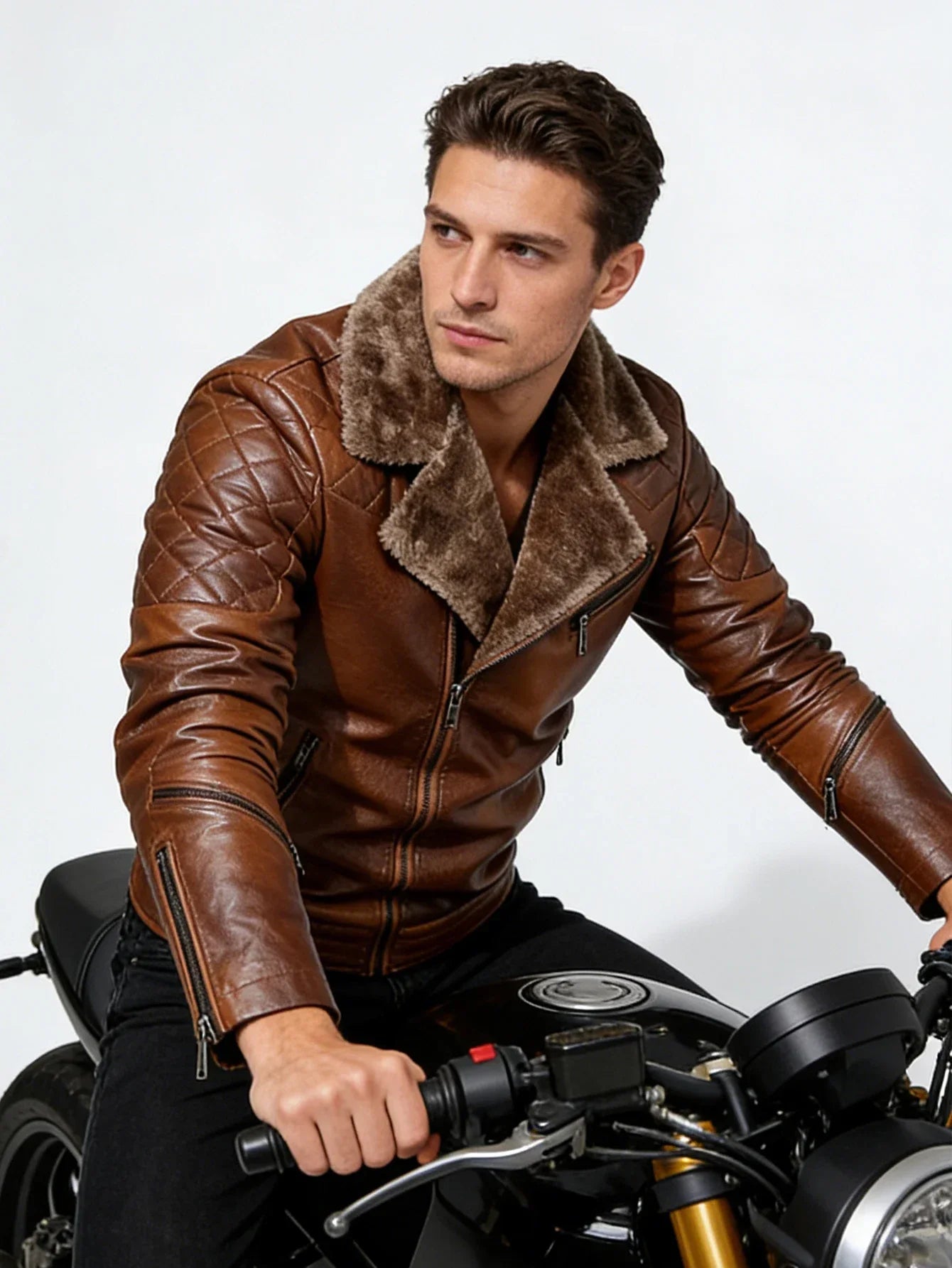 Classic Brown Biker Leather Winter Jacket