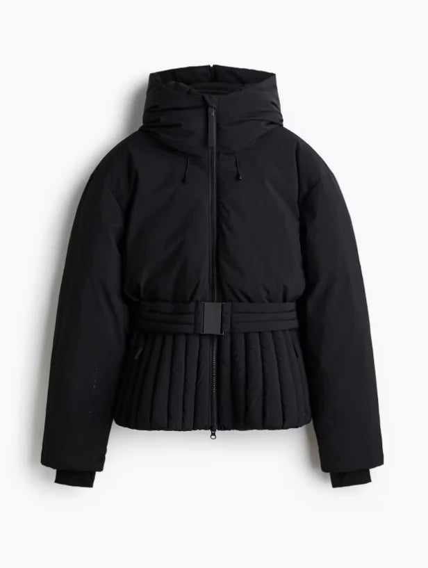 Stylish Hooded Winter Jacket with Pleated Waist