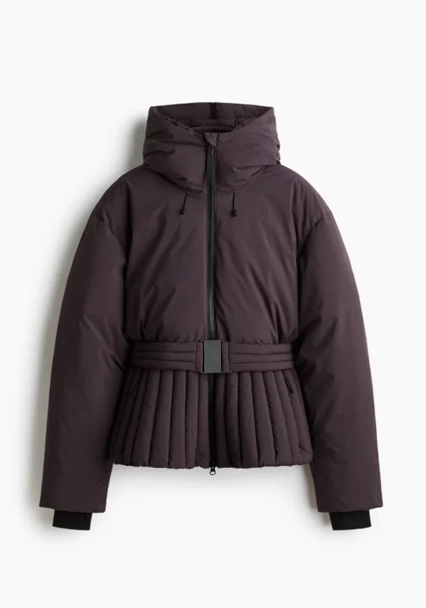 Stylish Hooded Winter Jacket with Pleated Waist