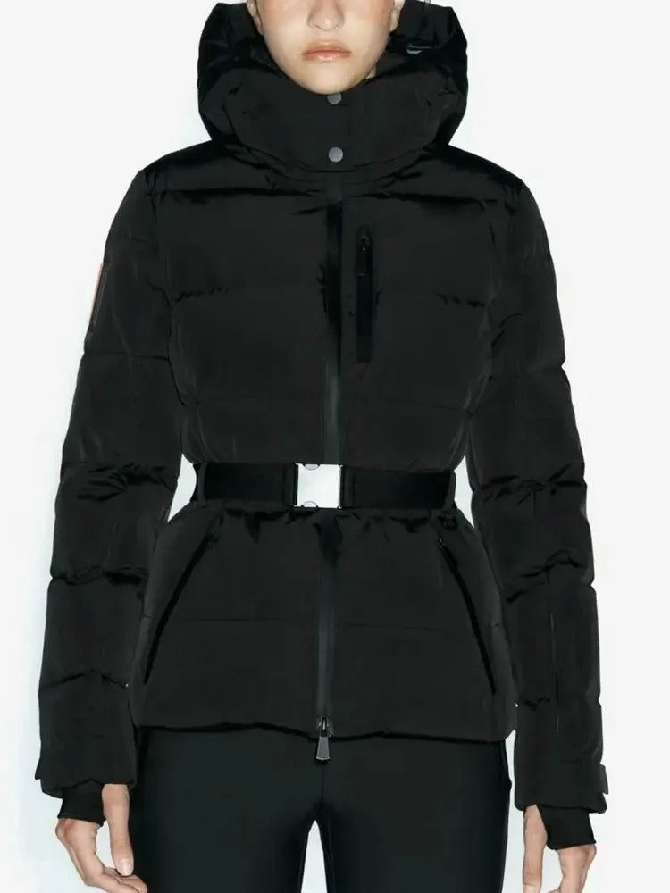 Stylish Patterned Hooded Jacket with Waist Belt