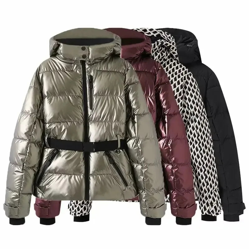 Stylish Patterned Hooded Jacket with Waist Belt