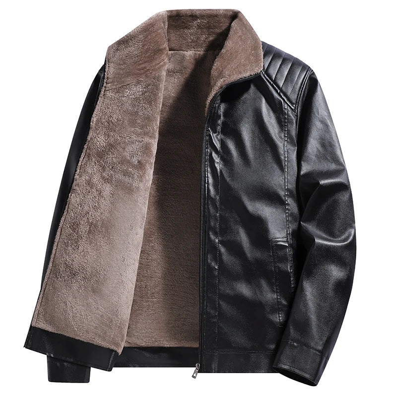 Classic Black Leather Sherpa-Lined Jacket