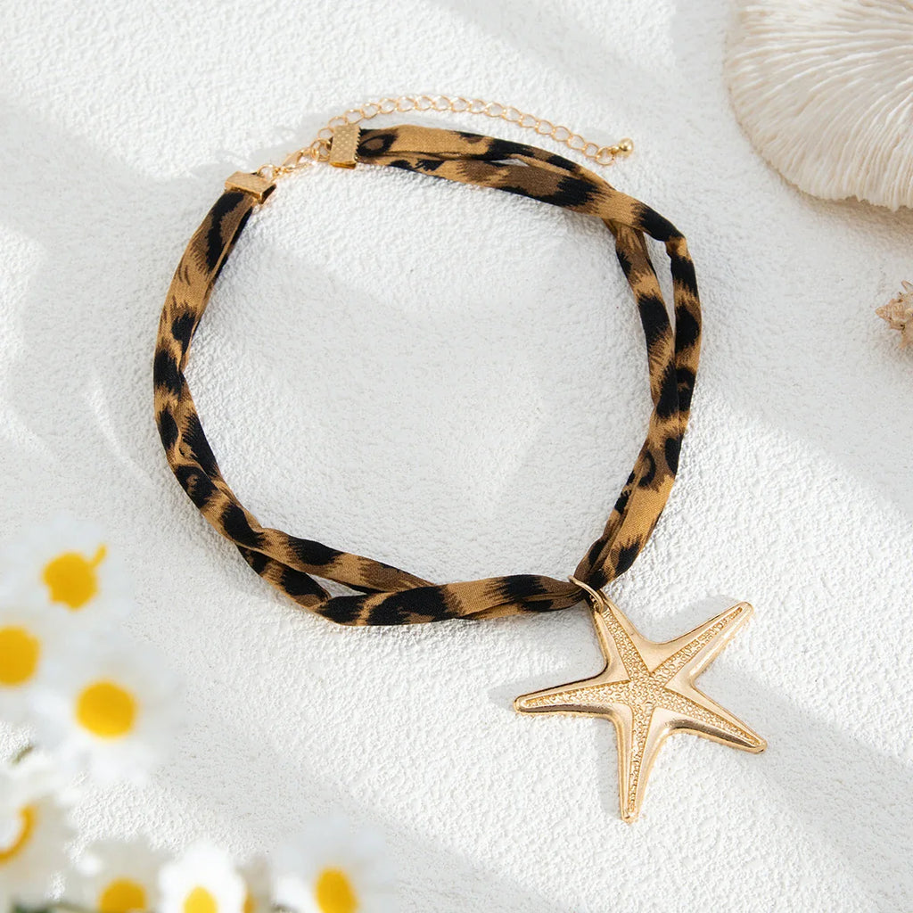 Animal Print Fabric Choker Heart Necklace