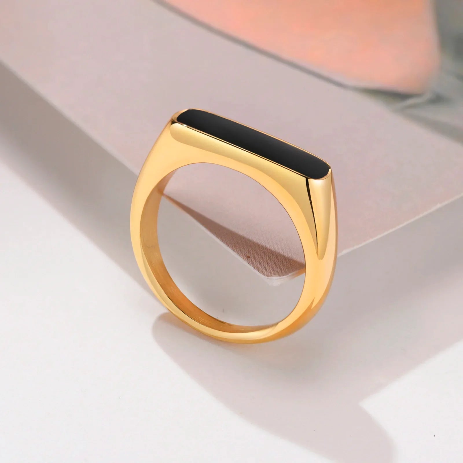 Gold Signet Ring with Black Inlay