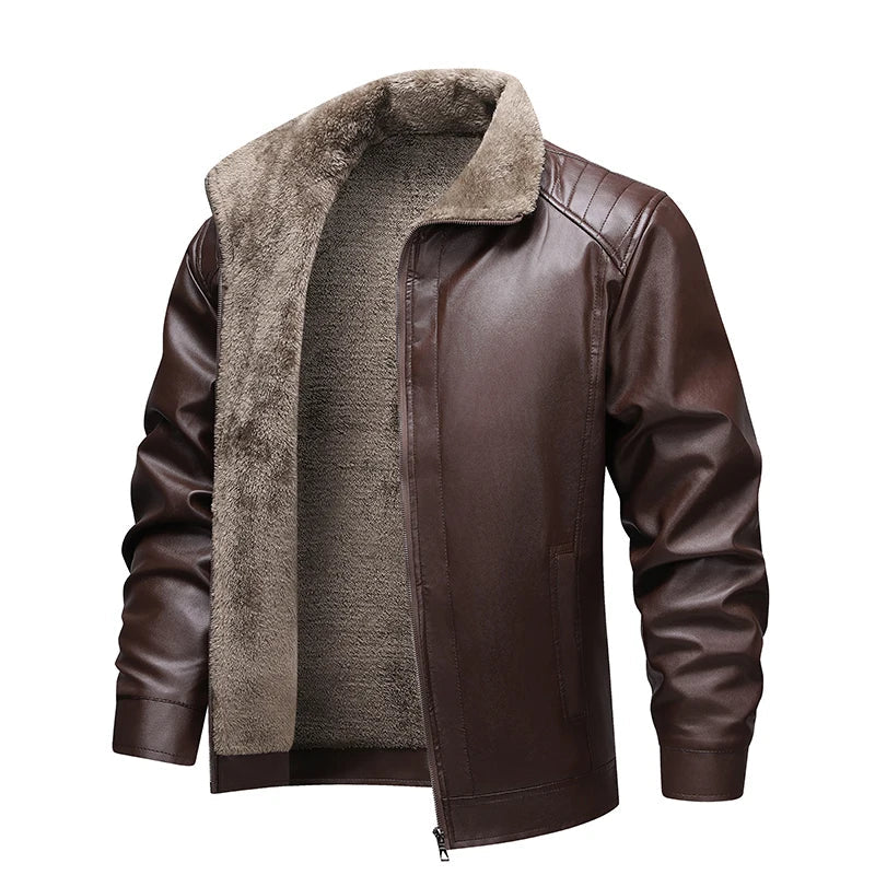 Classic Black Leather Sherpa-Lined Jacket
