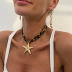 Animal Print Fabric Choker Heart Necklace