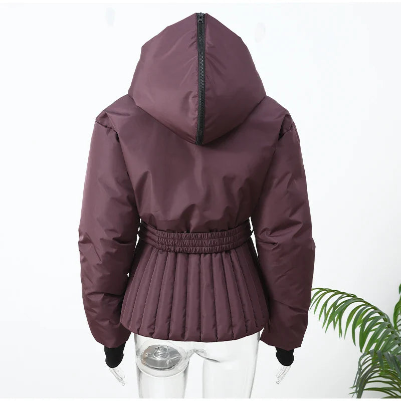 Stylish Hooded Winter Jacket with Pleated Waist