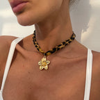 Animal Print Fabric Choker Heart Necklace