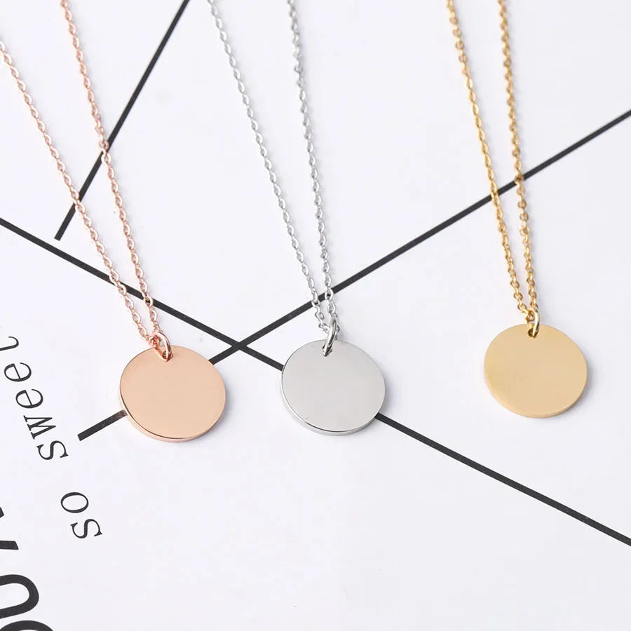 Simple Engravable Circle Pendant Necklace