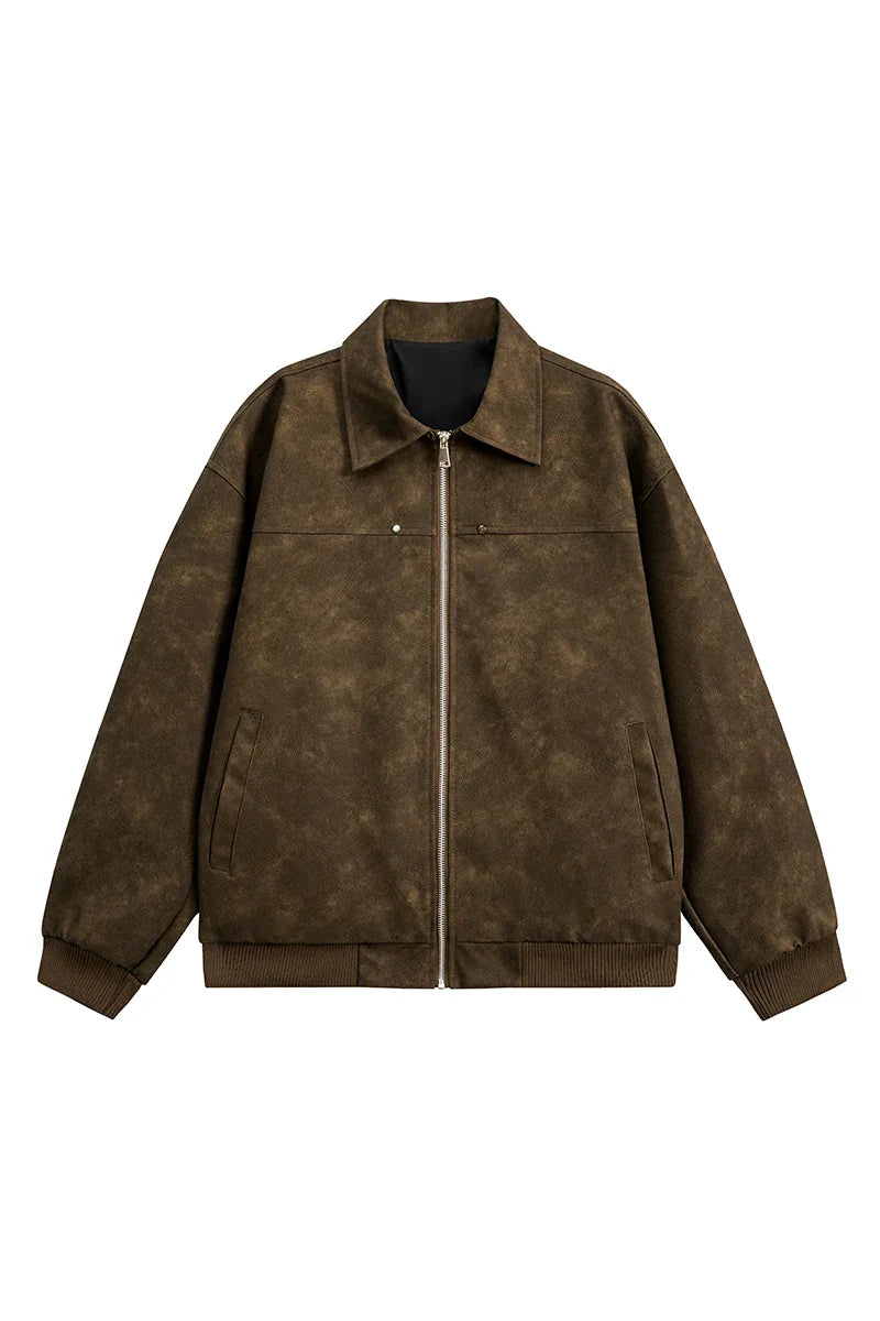 Retro Style Brown Leather Bomber Jacket