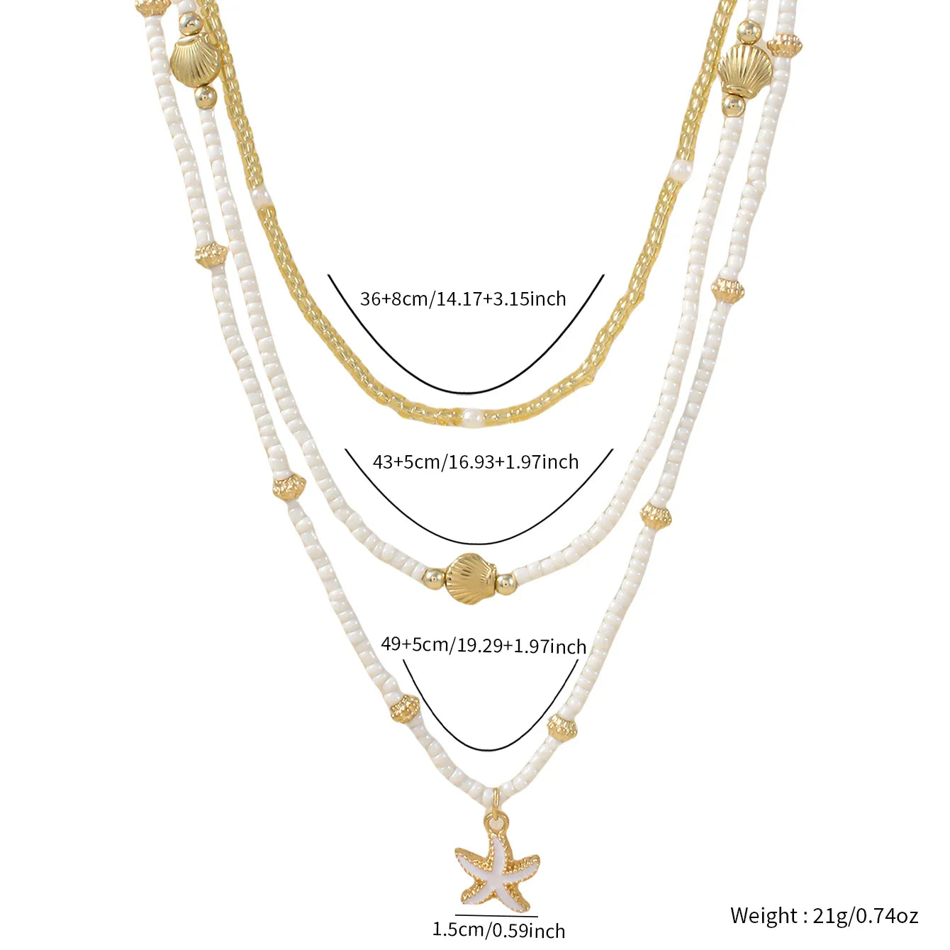 Boho Shell and Starfish Layered Bead Necklace