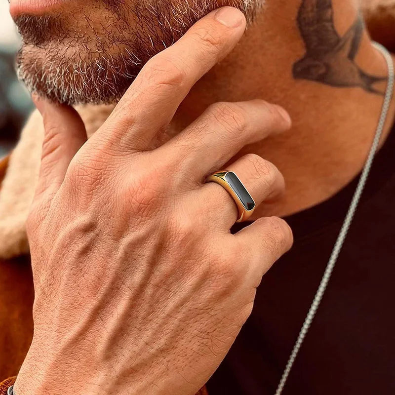 Gold Signet Ring with Black Inlay