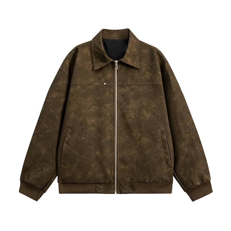 Retro Style Brown Leather Bomber Jacket