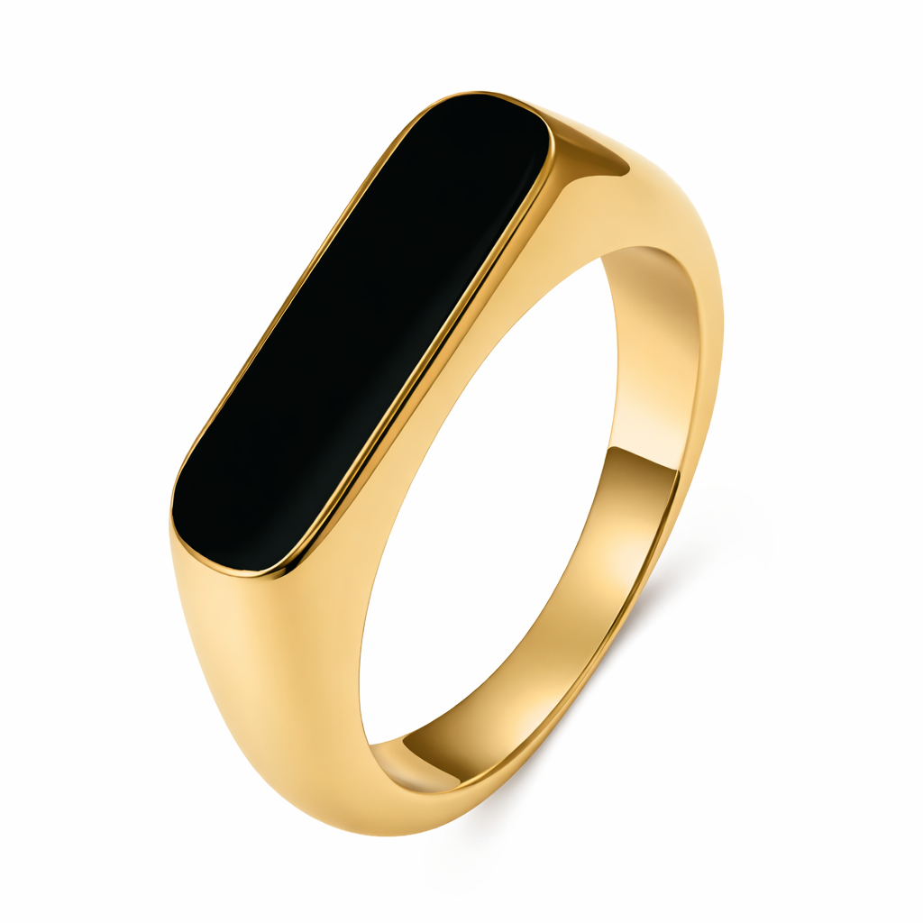 Gold Signet Ring with Black Inlay